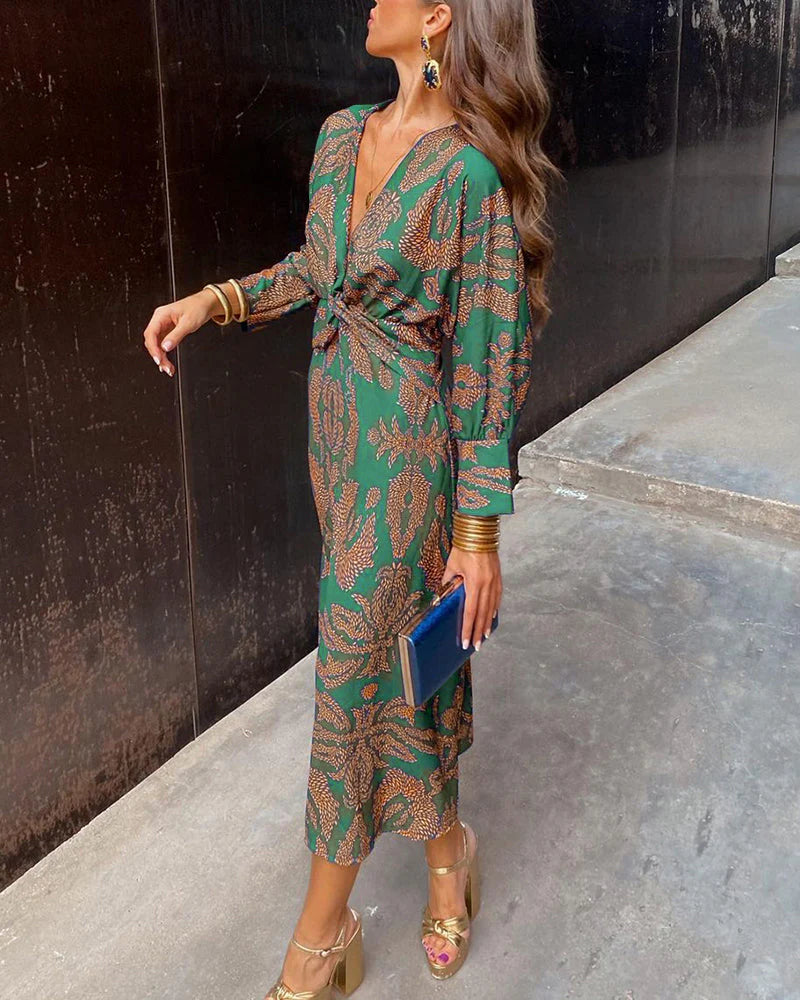 Harper™ | Élégante robe longue à manches avec motif floral