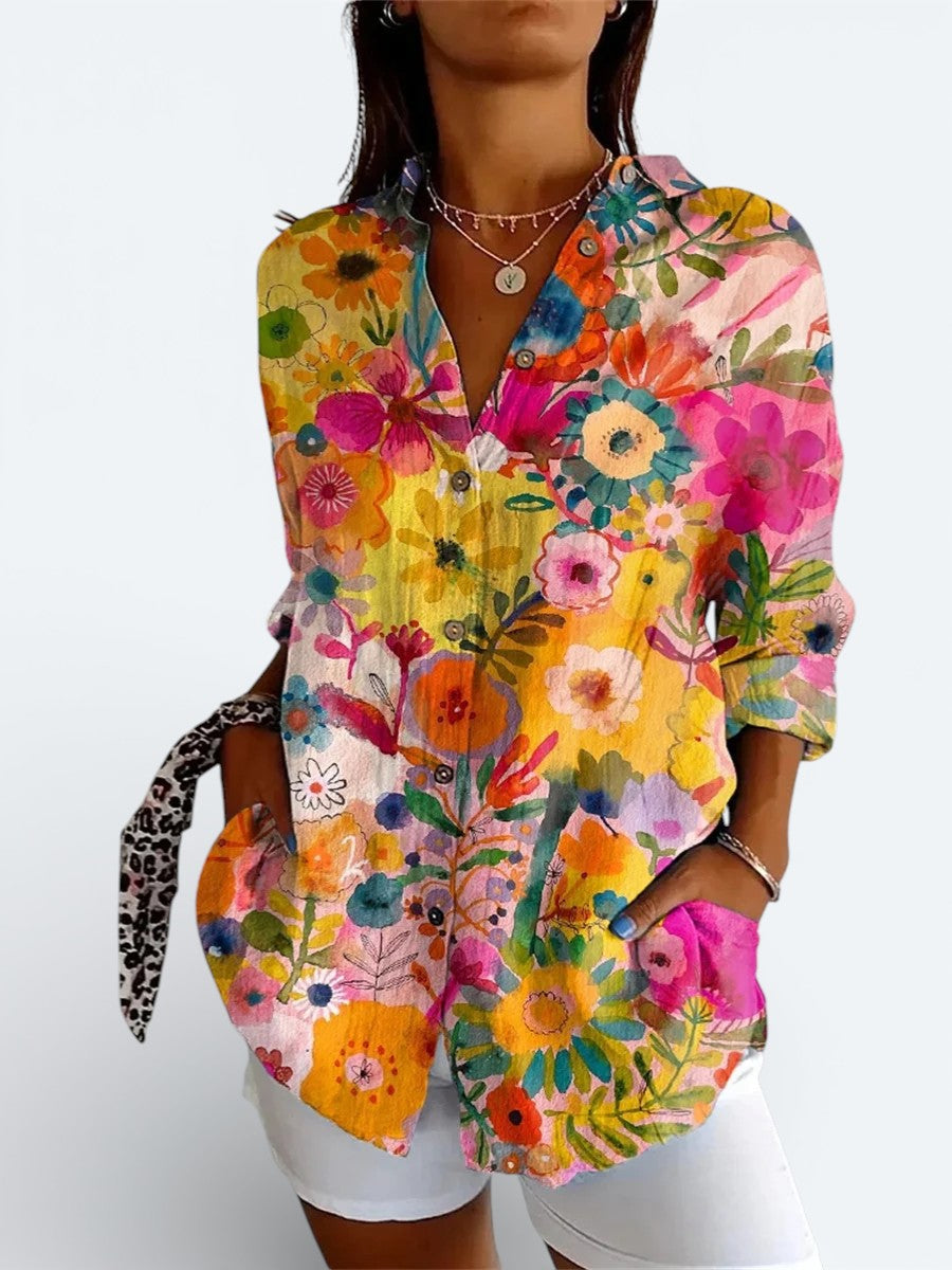 Valeria - Blouse artistique aux couleurs vives avec boutons