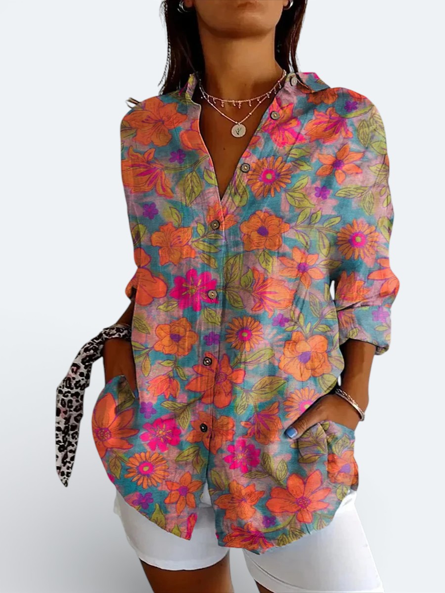 Valeria - Blouse artistique aux couleurs vives avec boutons