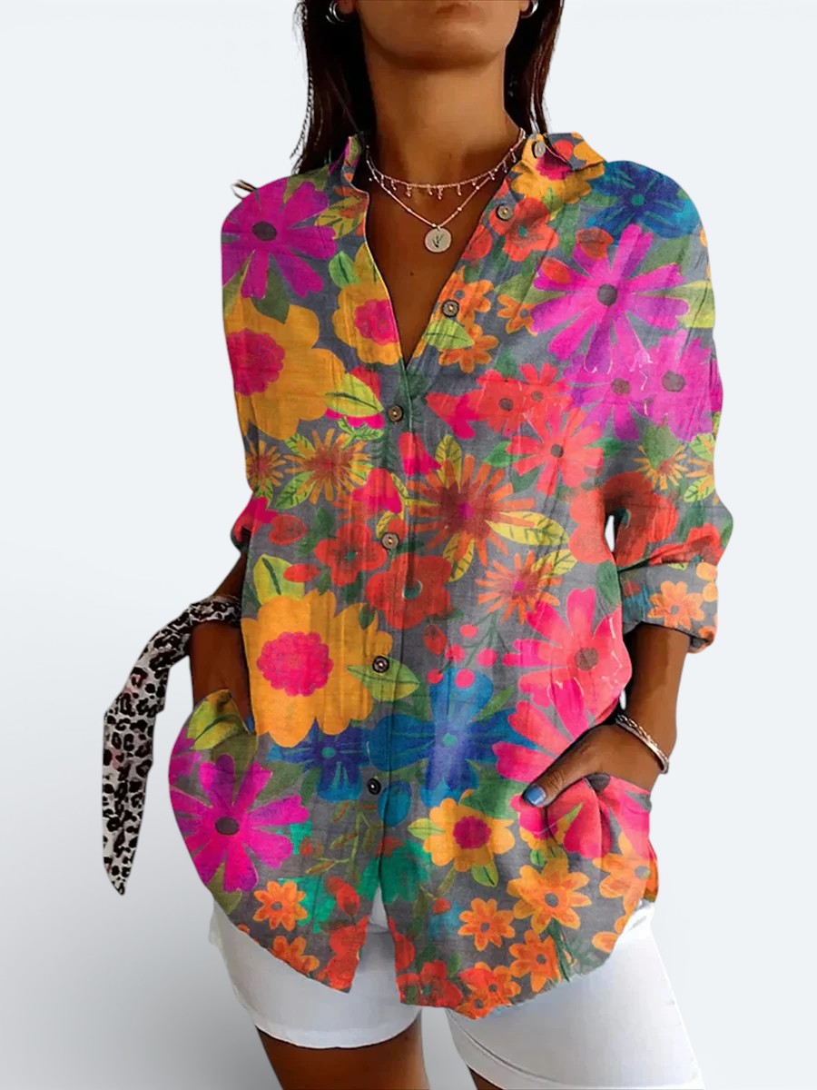 Valeria - Blouse artistique aux couleurs vives avec boutons