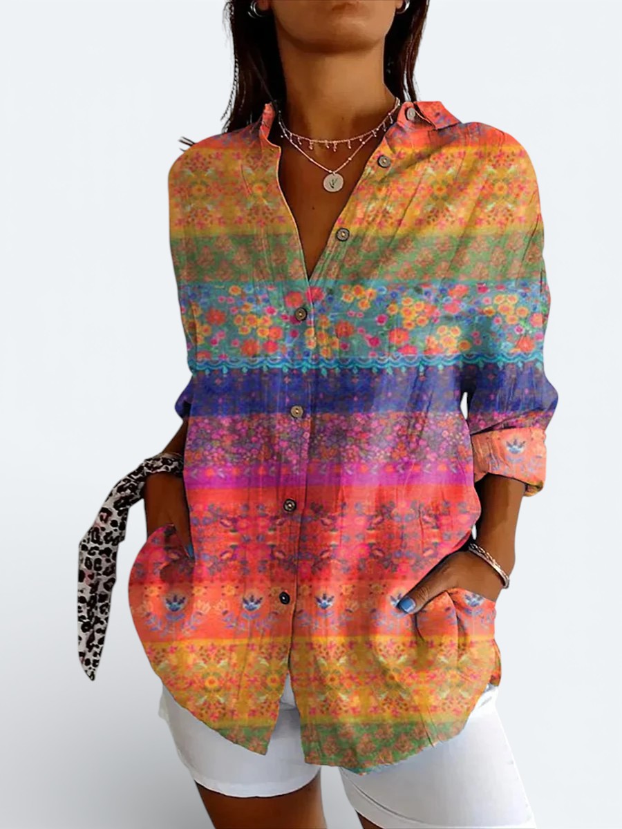 Valeria - Blouse artistique aux couleurs vives avec boutons
