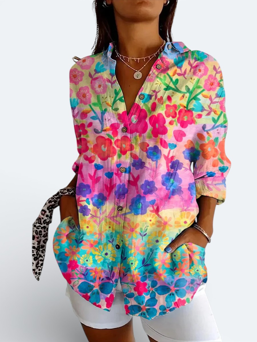 Valeria - Blouse artistique aux couleurs vives avec boutons